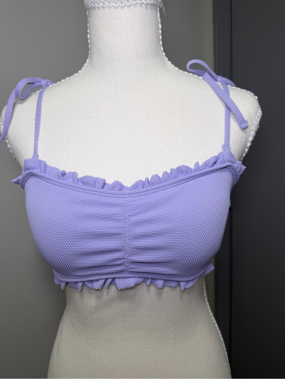Hollister Lilac Ruffle Bandeau Bikini Top with Tie Straps